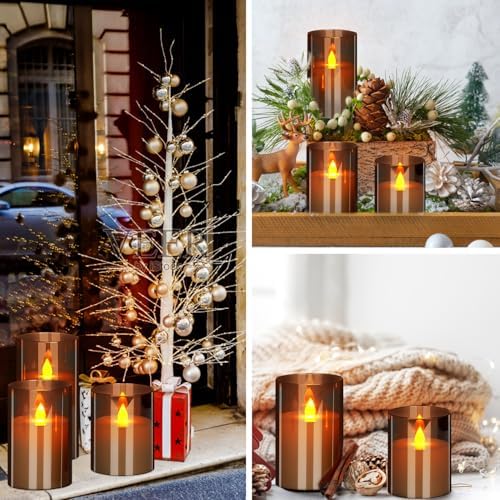 Flameless Candles 4" 5" 6" Acrylic Glass Pillars 3" Diameter Battery Operated Flickering Candles Include Remote with 24Hour Timer Function 400+ Hours by 2 AA Batteries (Gray, Warm Light 9 Pack) - Image 5