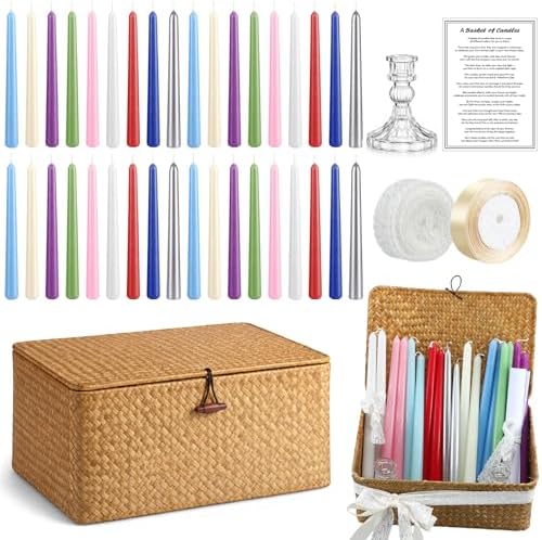 Mtlee Basket of Candle Wedding Gift Candleholders Basket Ribbon, Classic by MTLEE