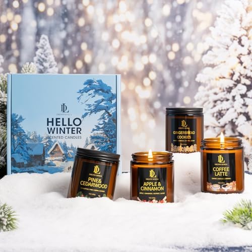DL DREAMY DEWLA Winter Candles Set for Home Scented, 4 Pack 28oz, Soy Wax - Image 5