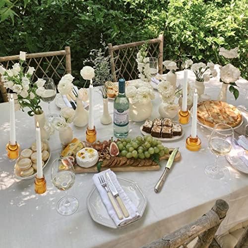 Vixdonos Taper Glass Candlestick Holders Tealight Candle Holders for Table Centerpieces, Wedding Decor and Dinner Party (3 Pcs, Amber) - Image 4