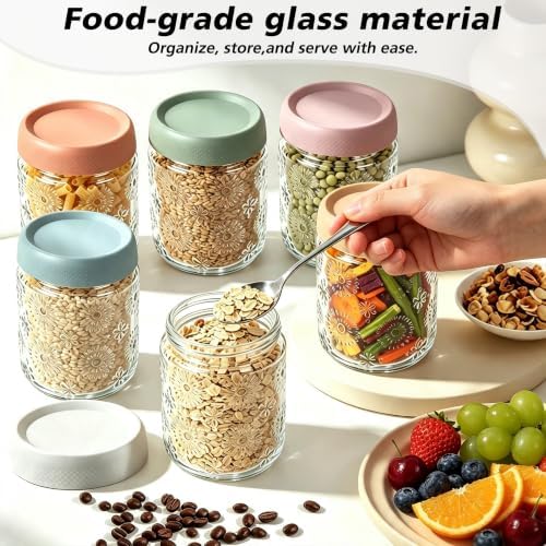 6 PCS 16 oz Overnight Oats Containers with Lids, Glass jars with Airtight Lids,Wide mouth Mason Salad jars, Glass Food Storage Containers for Snacks Yogurt Spice Sugar Yogurt, Oatmeal, Salad, Spices - Image 5