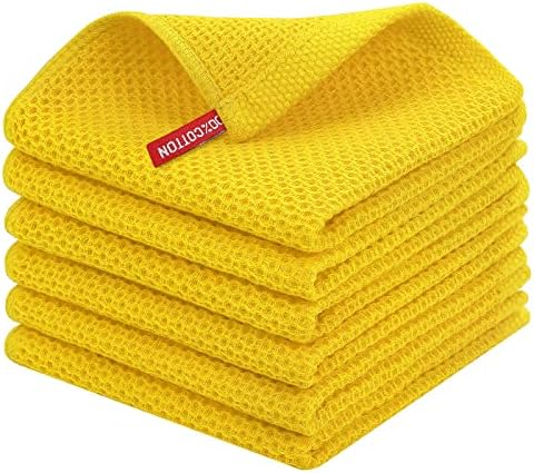Homaxy 100% Cotton Waffle Weave Kitchen Dish Cloths 6-Pack, Yellow by Homaxy