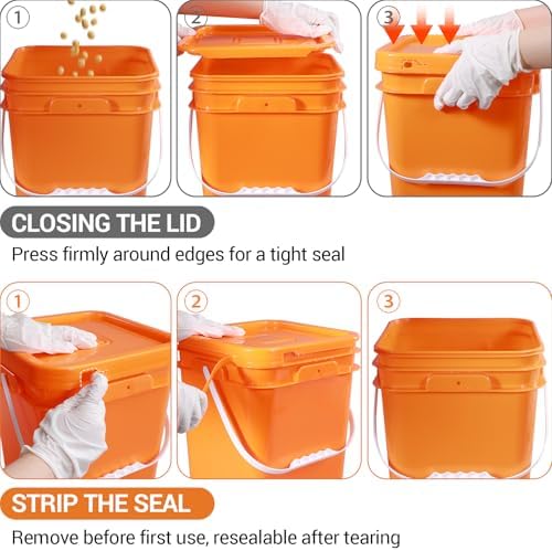1 Gallon Food Storage Buckets with Lids, 4 Pack Square Clear BPA Free Plastic Containers with Handles and Labels for Pantry, Dry Goods, Meal Prep and Freezer - Image 3