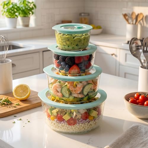 Urban Green Glass Food Container Set with Glass Lid, 4 Pack, Meal Prep Containers with Silicone Framed Airtight Lid, Leakproof, 100% Plastic Free, - Image 5