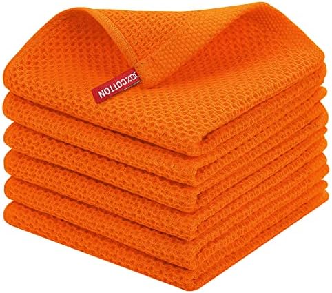 Homaxy 100% Cotton Waffle Weave Kitchen Dish Cloths 6-Pack, Orange by Homaxy
