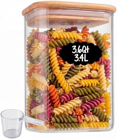 3.4Qt Large Glass Flour Cereal Storage Container with Bamboo Lid by Unknown