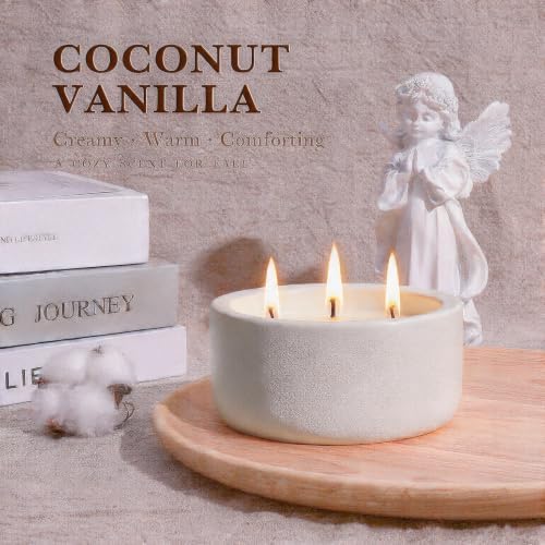 Viyffo 20oz Large Fall Scented Candle – Coconut Vanilla, 3 Wick Non Toxic Soy Candle, Ivory White Ceramic Jar, Luxury Home Fragrance, Elegant Room Décor & Premium Birthday Gift - Image 2