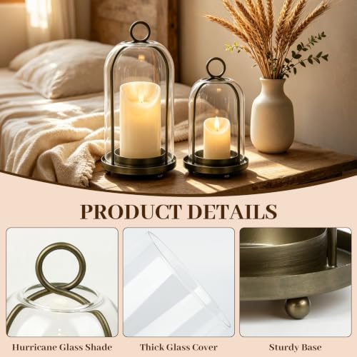 Glass Hurricane Candle Holder, Antique Pewter - Image 3