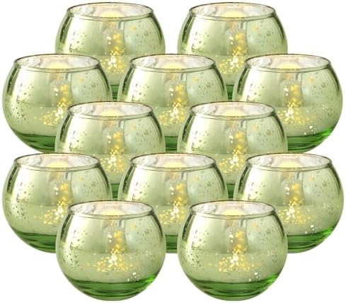 Volens Round Green Votive Candle Holder Set of 12, Mercury Glass Votives - Image 6