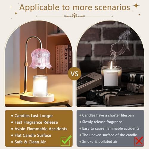 CRMILL Candle Warmer Lamp Electric Timer - Modern Home Decor Table Lights for Candles Warming Height Adjustable Dimmable Warmers Pink - Image 5