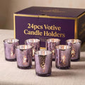 LETINE 24pcs Purple Votive Candle Holders – Glass Tea Light Candles Holder, Standard Votive Size for Regular Votive Candles– Bulk Candle Holder for Party Decoration, Bridal Shower, Home Decor by LETINE