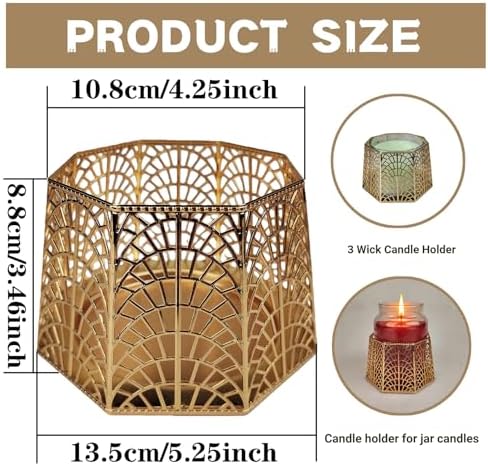 3 Wick Candle Holder, Golden Shell Design Candle Jar Holder for 4-Inch Diameter Jars (5.25" D x 3.5" H) (Golden) - Image 2