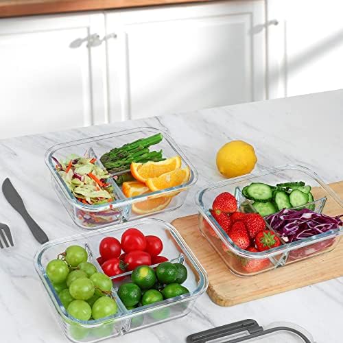 M MCIRCO 5 Pack,36 oz, 3 Compartments Glass Meal Prep Containers with Lids - Image 6