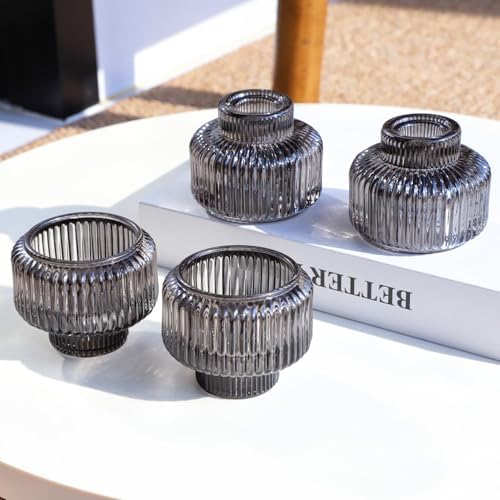 Woho Smoky Grey Candlestick Holders Set of 4 for Halloween/Daily Home Decor - Image 3