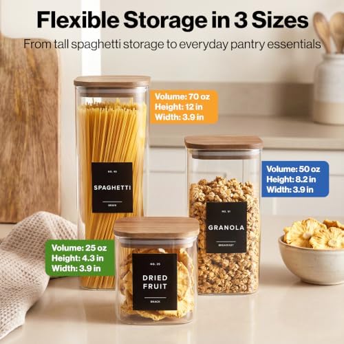 Glass Pantry Storage Jars Containers with Acacia Lids and Labels - Set of 5 - Image 2