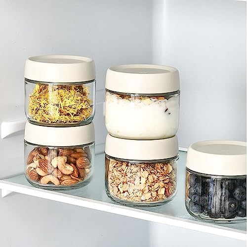 Glass Jar with Scew Lid, Overnight Oats Jars, Condiment Salad Dressing Sauce Meal Prep Containers, 10oz Wide Mouth Food Jars for Baby Food Snacks Sugar Spice, Glass Food Storage Containers Airtight - Image 5