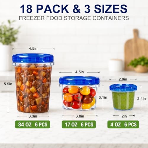 18 Pack Freezer Food Storage Containers with Twist Lids for Soup Meal Prep - Image 2