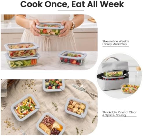 Taree Glass Food Storage Containers with Glass Silicone Lids,22/35oz,Grey - Image 7
