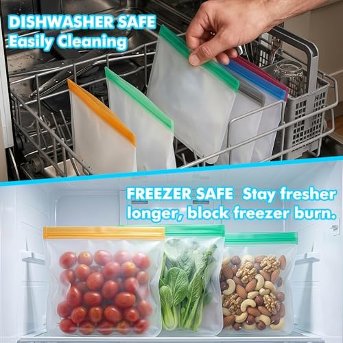 20 Pack Reusable Freezer Bags, Leakproof Reusable Silicone Food Storage Bags BPA Free Contaizers, Snack Sandwich Gallon Bags for Meal Prep, Marinate Meat, Salad Fruit, Veggies, Lunch, Kitchen Blue - Image 2