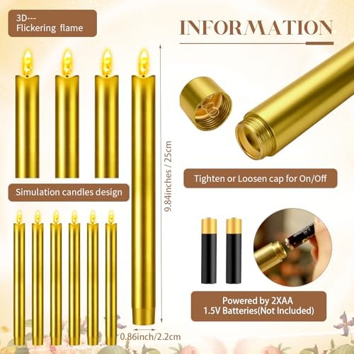 30 Pcs Candlestick Holders with Candles, 15 Gold-Holder, 15 Gold-Candle - Image 2