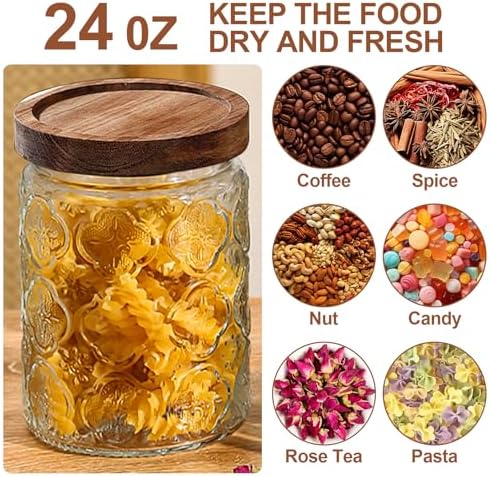 24 OZ Vintage Glass Jar with Lid, Airtight Food Storage Canisters with Bamboo for Kitchen Counter Pantry, Ideal for Coffee, Candy, Tea, Oats, Sugar, Cookies Decorative Jars-Sunflower - Image 4