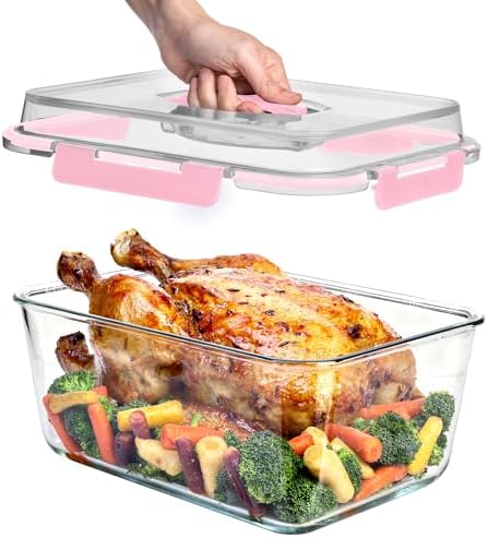 Razab 6500ml / 220 Oz / 28 Cups Extra Large Glass Food Storage Containers with Lids - Leakproof Glass Meal Prep Containers with Locking Lids for Roasting & Storing Leftover - Microwave & Oven Safe by RazabHomeGoods