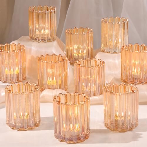 12PCS Glass Gold Votive Candle Holder, Ribbed Tea Light Candle Holders by LOVELIGHTLOVELIFE