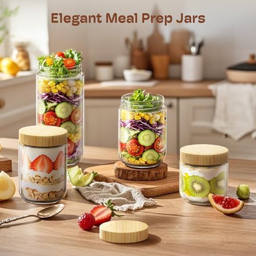 10 oz Overnight Oats Containers with Bamboo Lids, Glass Mason Jars 2 Pack - Image 4