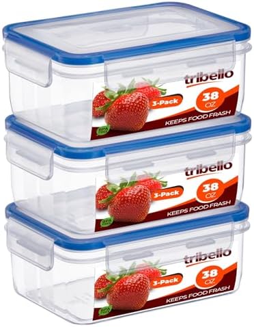 Tribello 38 oz Airtight Food Storage Containers with SnapTight Lids – Clear, Stackable, BPA-Free Meal Prep Containers for Kitchen, Freezer & Pantry Storage by Tribello