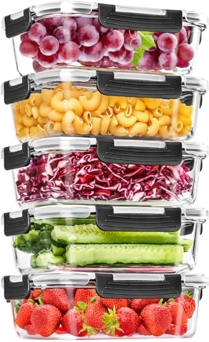 Skroam Large Glass Food Storage Containers with Lids Airtight, 5-Pack 36OZ by Skroam