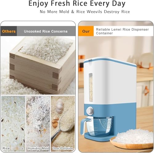 Lenwi 22-25 Lbs Rice Dispenser, Large Cereal Dry Food Storage Containers with Measuring Cup,BPA-Free Household for Kitchen Pantry Organization-Blue - Image 3