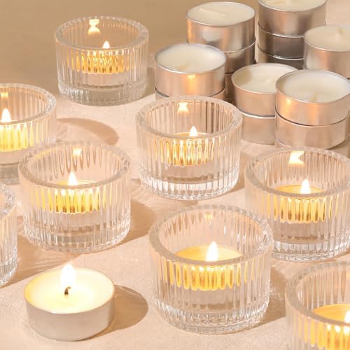 HAVITI 36 Pcs Clear Tealight Candle Holders with 36PCS Tea Lights Candles by LOVELIGHTLOVELIFE