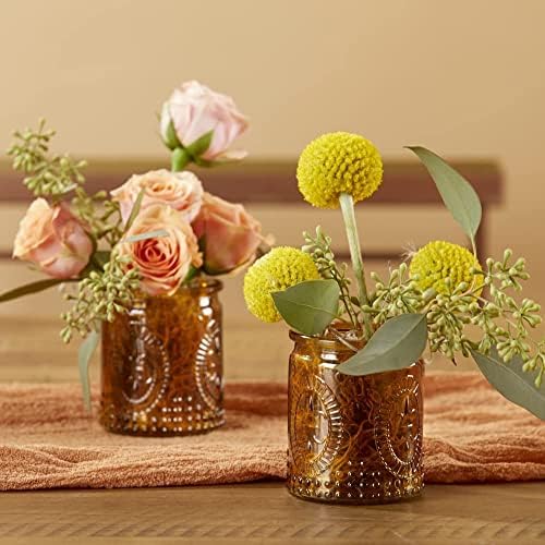 Kate Aspen Vintage Amber Glass Tea Light Candle Holders Set of 4 - Votive Holders for Home Decor, Fall Table Decorations, Bathroom Candles, Kitchen Shelf Decor, and Wedding Centerpieces - Image 6