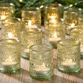 24 Pack Clear Glass Votive Candle Holders, Vintage Candle Holder for Floating Candle, Tealight Candle Holder for Table Centerpieces Home Bridal Shower Birthday Christmas Table Decoration (Green) by Qipecedm