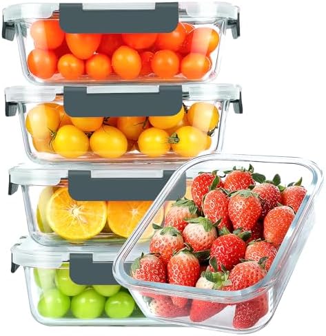 KOMUEE 30 oz 5 Pack Glass Meal Prep Containers with Lids, Gray by KOMUEEUS