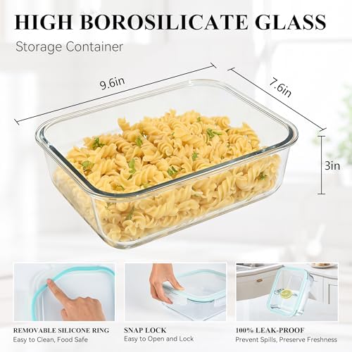 2 Pack 78 Oz / 9.8 Cups Large Glass Food Storage Containers with Lids, Meal Prep Containers for Baking, Serving, Glass Storage Container, BPA Free, Leakproof, Freezer, Microwave/Oven Safe - Image 3