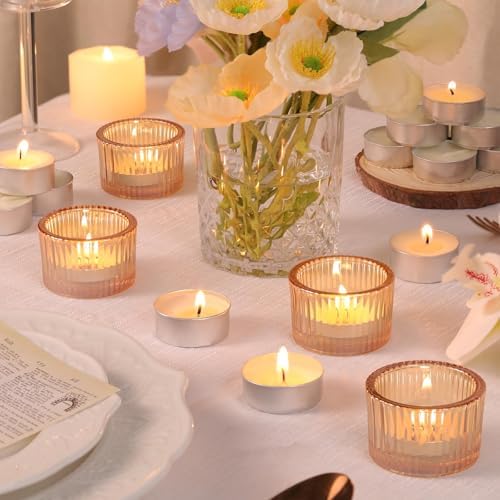 HAVITI 18 Pack Gold Tealight Candle Holders with Candles, Glass Votive Set - Image 5