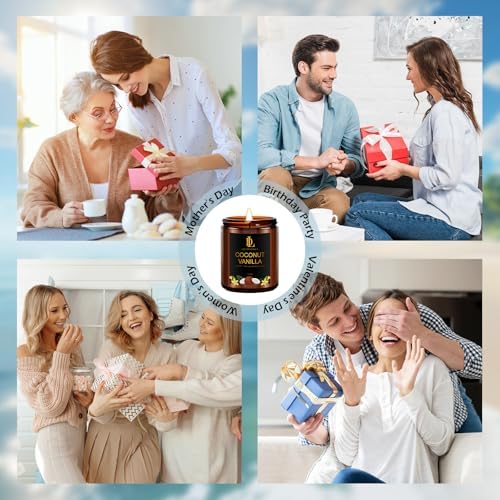 Coconut Vanilla Candles, 7oz Vanilla Coconut Scented Candle, Natural Soy Candles for Home Scented, Long Lasting with 50 Hour Burn Time, Gifts for Men Women - Image 4