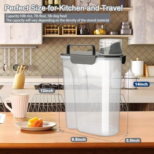 Komzon Rice Container, Airtight Rice Storage Container 10lb, Cereal Containers Storage, BPA Free Food Dispenser with Pouring Spout Handle for Flour Pasta Grain, Pet Dog Cat Bird Food Storage Container - Image 3