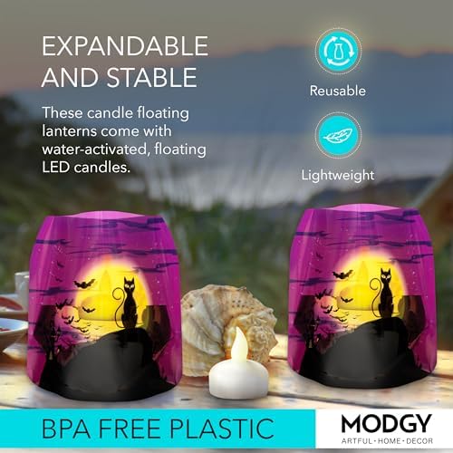 MODGY Luminary Lanterns Candle Holder Decorative Indoor Outdoor Decor, Lanterns for Wedding Centerpiece Decoration Outside Patio, with Flameless Floating LED Candles, Salem Pack of 2 - Image 3