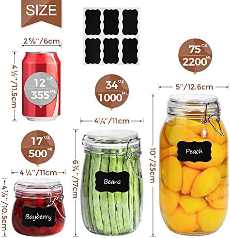 ComSaf Round Small Glass Pantry Jars with Airtight Lids 17 oz 6 Pack - Image 5