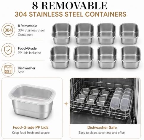 Ankou Snackle Box Container, Stainless Steel Divided Serving Tray with Lid, Handle and Forks - Image 3
