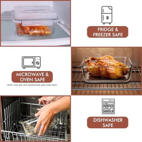 Razab 2700ml / 91Oz / 11.5 Cups Large Glass Food Storage Containers with Lids - Glass Meal Prep Containers for Roasting & Storing Leftover, Glass Lunch Container, Microwave & Oven Safe - Image 6