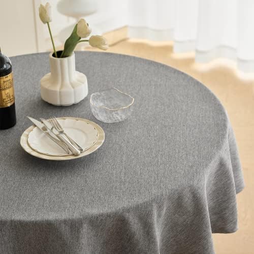 Decorelia Waterproof Round Tablecloth for Round Dining Table, Decorative Rustic Soft Wipeable Table Cloths Cover Indoor Outdoor Use for Holiday,Wedding, Kitchen (70 Inch,Round (4-6 Seats),Dark Grey) - Image 2
