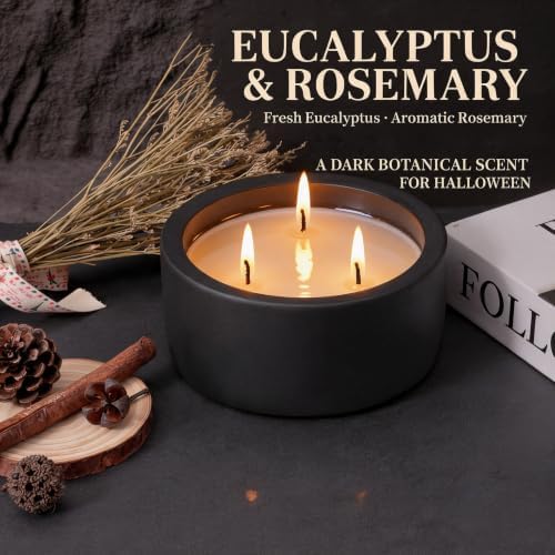 Viyffo 20oz Large Fall Scented Candle – Eucalyptus & Rosemary, 3 Wick Non Toxic Soy Candles for Women & Men, Matte Black Ceramic Jar, Luxury Home Fragrance, Elegant Halloween Decor & Premium Gift - Image 2
