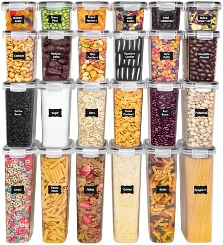 Freshware Kitchen Storage Containers with Lids, 48 PCS Airtight Food Storage Containers, Plastic Kitchen Containers, Pantry Containers for Cereal, Dry Food, Includes Labels, Marker & Measuring Spoons - Image 7