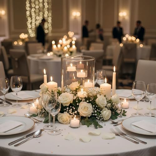Glass Cylinder Hurricane Candle Holder for Tea Light Pillar Candle Holders Table Centerpiece, Clear Decorative Geometric Candle Holder for Wedding, Party(No.02) - Image 2