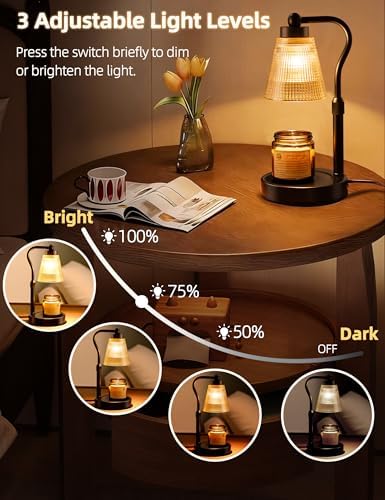 Candle Warmer Lamp for Jar Candles, Height Adjustable & Dimmable with 2/4/8H Timer, 2*50W Halogen Wax Melter Warmer for Home Office Décor, Flameless & Smokeless, Gift for Women Mom,Black-Amber/1 Pack - Image 3