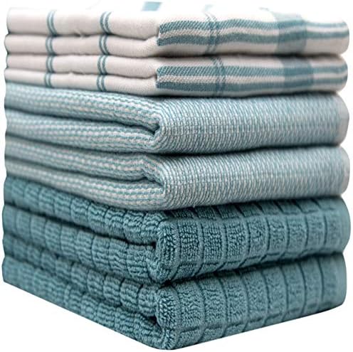 Premium Kitchen Towels 6 Pack 100% Cotton, 20"x28" Dish Towels - Teal Check - Image 3