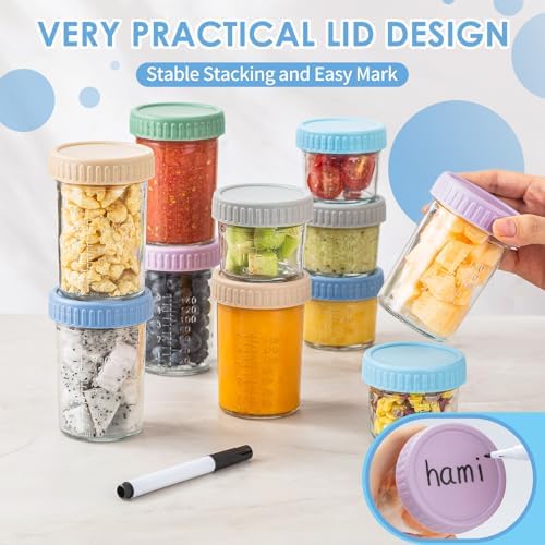 DRKIO 12 pcs Baby Food Storage Containers 4&8 Oz Small Glass Jars with Lids - Image 5